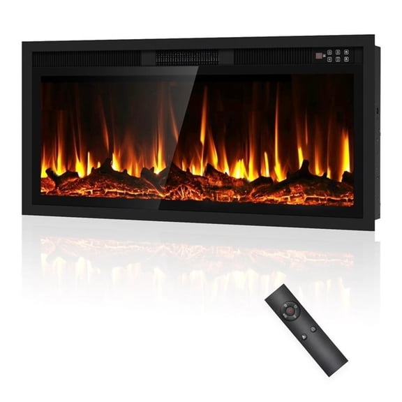 42" Black Recessed/Wall Mount Electric Fireplace with 3D Flames & Dual Control