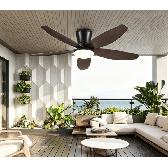 PHORUS 42" Low Profile Ceiling Fan with Light and Remote, Quiet Reversible DC Motor, Flush Mount Fan for Bedrooms, Dining Rooms and Apartments,Brown