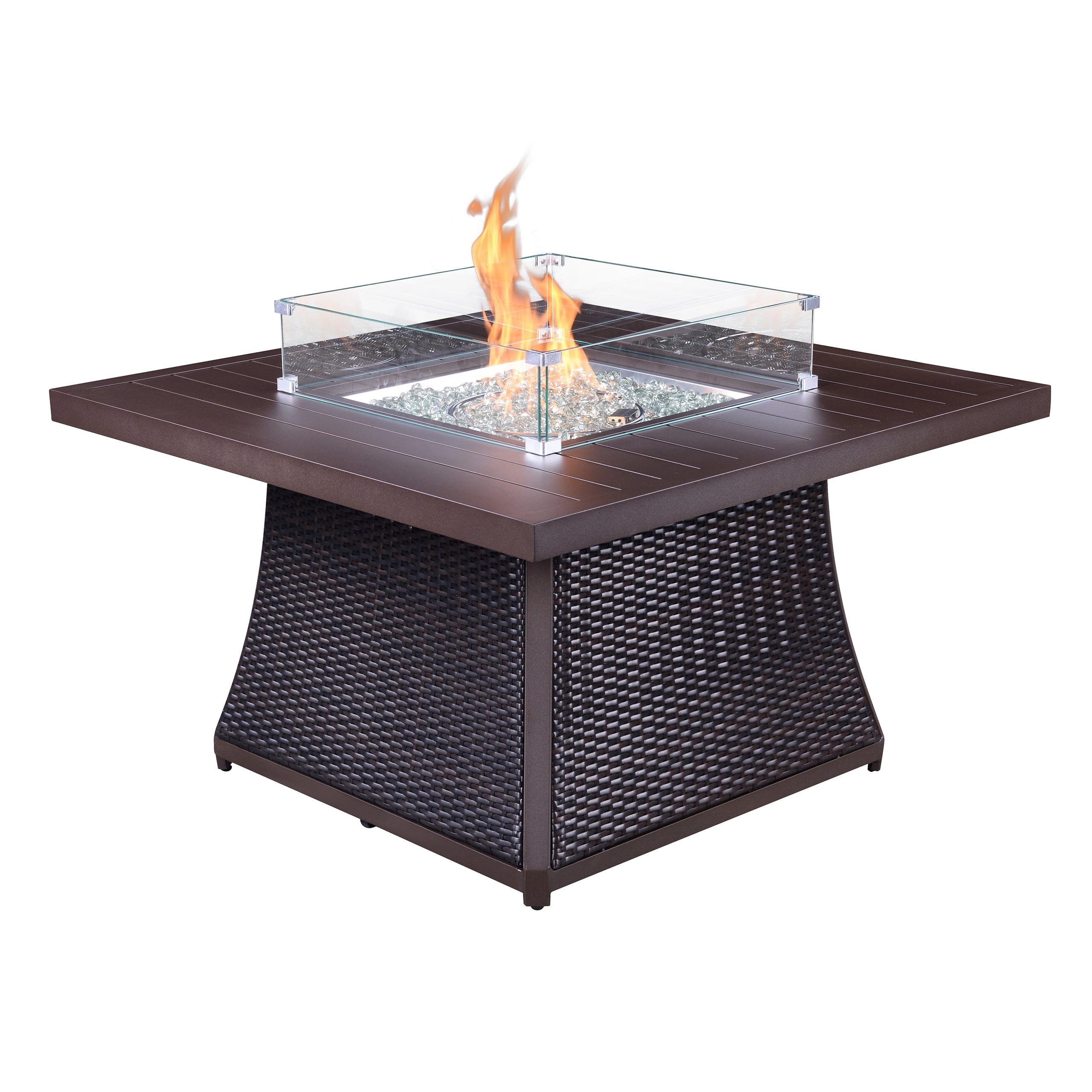 42" Brown Propane Gas Fire Pit Table 50,000 BTU, Rattan Fire Pit, Aluminum Fire Pit Table, Fire