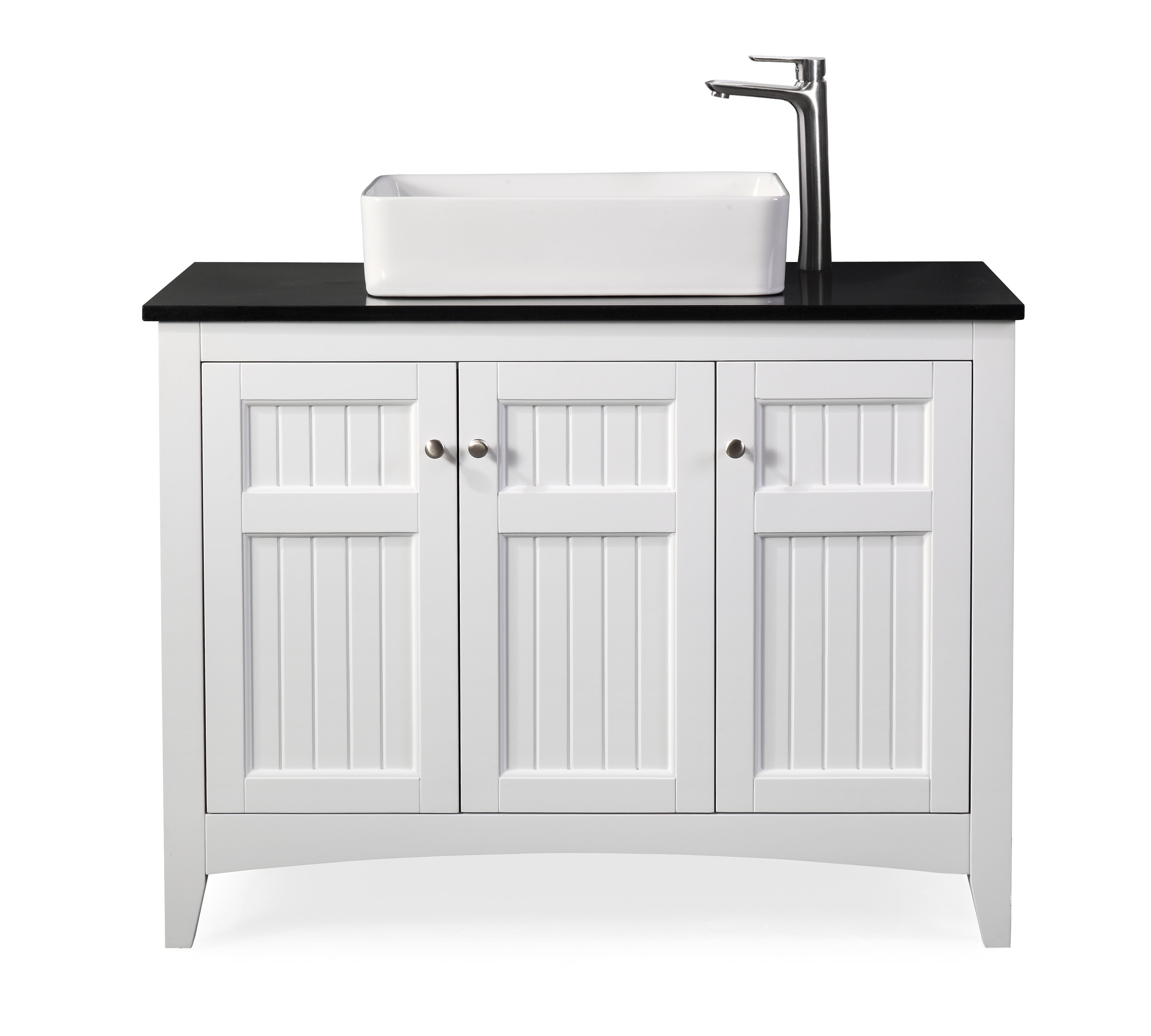 42" White Cottage Style Freestanding Bathroom Vanity with Black Granite Top