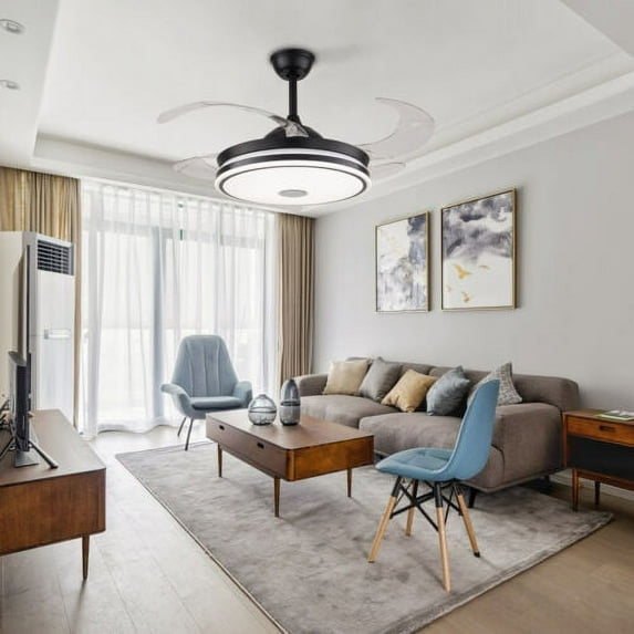 42" Ceiling Fan Lamp Dimmable LED Light With Bluetooth Speaker + Controller