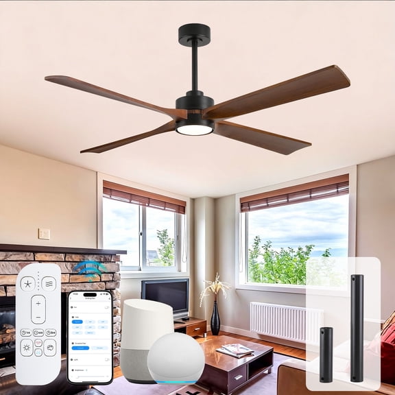 42" Ceiling Fan with Light and Remote, Farmhouse Brown 4 Wooden Blades Alexa Smart Control, Reversible Energy Efficient DC Motor Fan for Indoor Outdoor Bedroom Kitchen