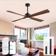 42" Ceiling Fan with Light and Remote, Farmhouse Brown 4 Wooden Blades Alexa Smart Control, Reversible Energy Efficient DC Motor Fan for Indoor Outdoor Bedroom Kitchen