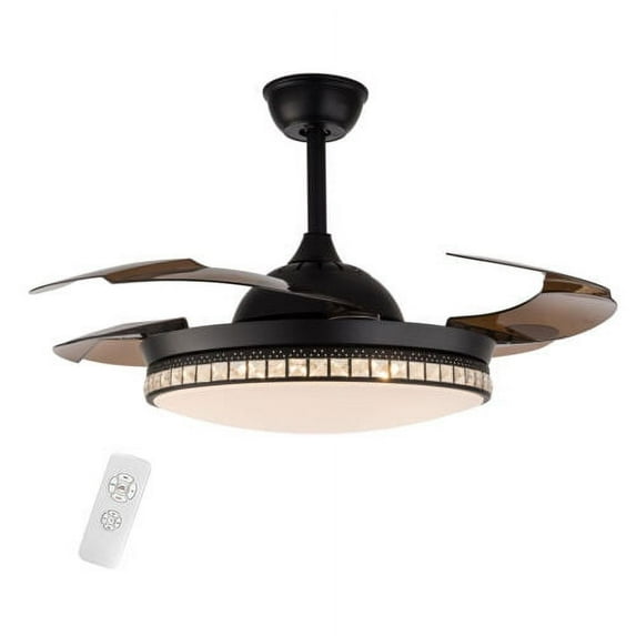42" Ceiling Fan Light Retractable Chandelier LED Lamp 3 Color Change w/ Remote
