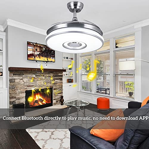 Fandian 42" Smart Ceiling Fan With Lights – Black Crystal Chandelier Fan, Retractable Blades, Bluetooth Speaker & App Control | Remote Included