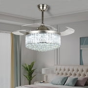 LUOLAX 42 Ceiling Fans with Lights and Remote, Modern Retractable Invisible Chandelier Ceiling Fan Light with 4 Retractable ABS Blades for Bedroom Living Room Dining Room Decorat
