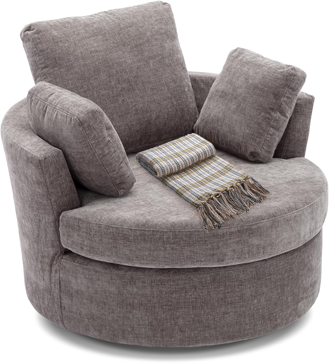 42“ Chenille Oversized Swivel Chair for Nursery, Swivel Round Loveseat
