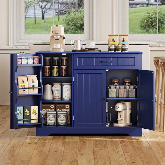 42’’ Coffee Bar Cabinet and Coffee Station, Noelse Sideboard Buffet with Storage Drawers, Small Pantry with Door Shelves for Kitchen Living Room, Blue