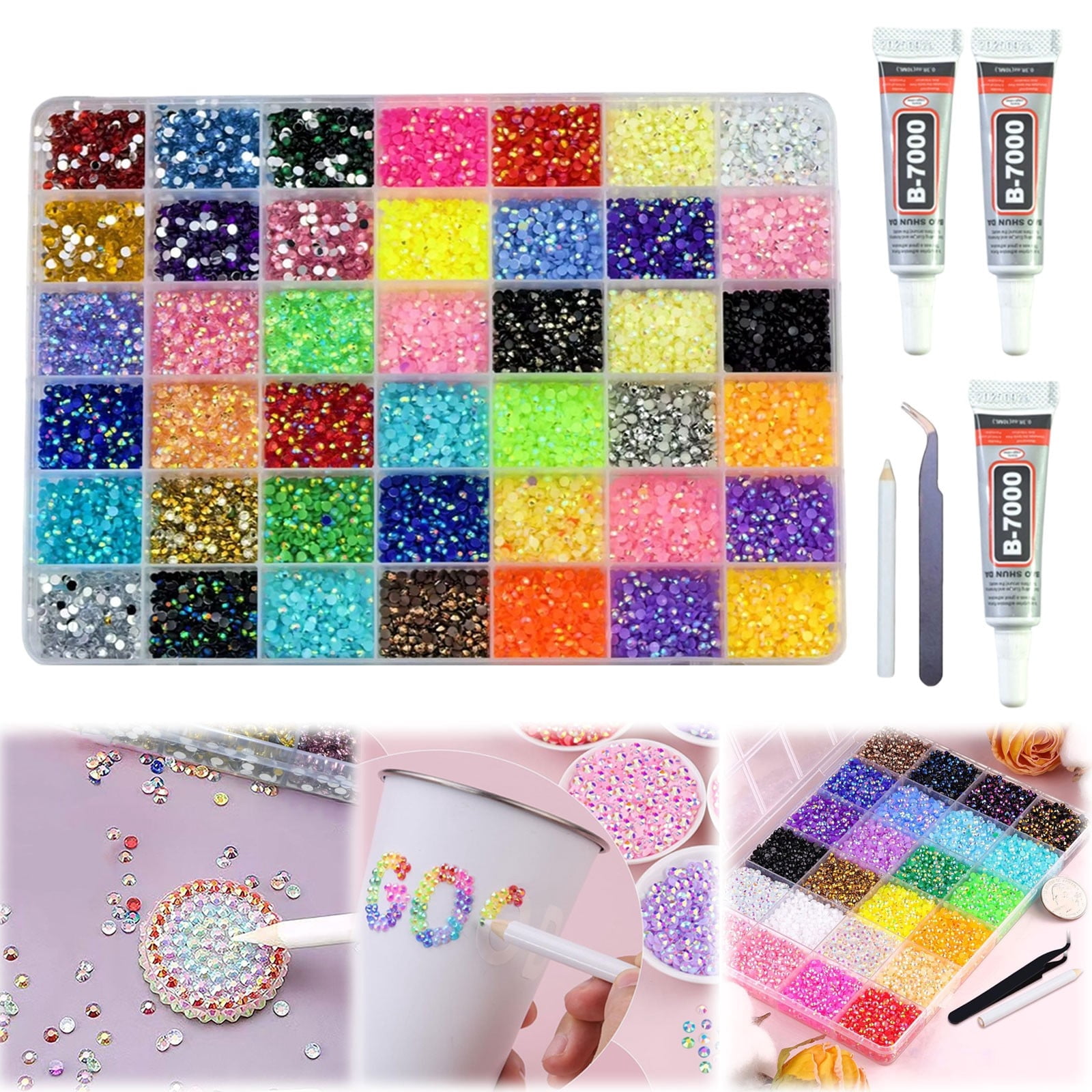 42-Color Resin Jelly Rhinestones Bedazzling Kit–3mm Flatback Gems for DIY Crafts,Clothing,Nail Art,Diamond Painting,Accessories Decoration with Precision Tweezer Pen & B7000 Glue,bedazzling kit cheap