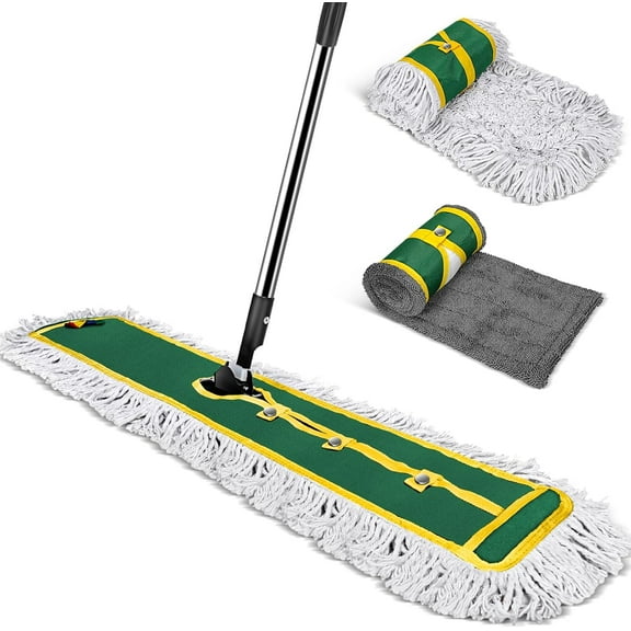 42" Commercial Mop, Heavy Duty Dust Floor Mop with 52" Long Handle,Large Industrial Wet Dry Mops,Sweeper Broom for Hardwood, Tile, Laminate,Garage,School,Mall - 1 Cotton & 1 Microfiber Pad