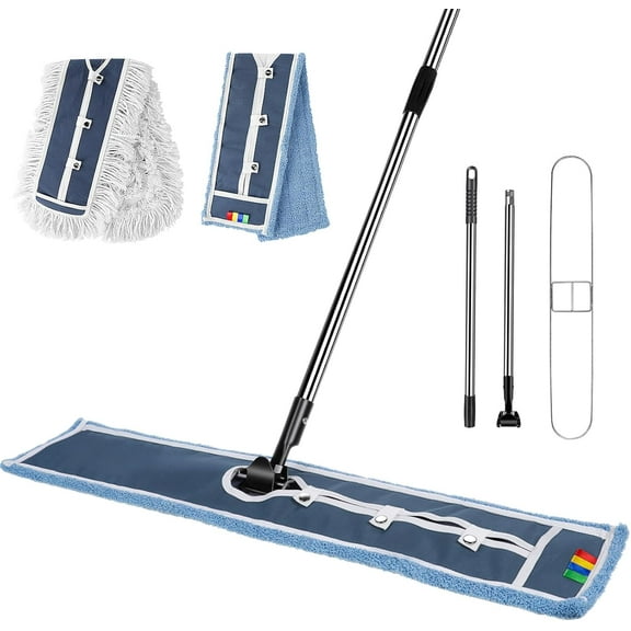 42" Commercial Mop, Heavy Duty Dust Floor Mop with 52" Long Handle,Large Industrial Wet Dry Mops,Sweeper Broom for Hardwood, Tile, Laminate,Garage,School,Mall - 1 Cotton & 1 Microfiber Pad