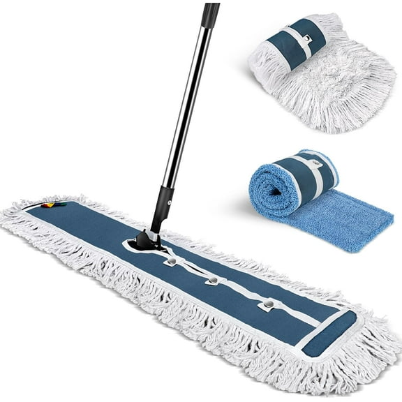 42" Commercial Mop, Heavy Duty Dust Floor Mop with 52" Long Handle,Large Industrial Wet Dry Mops,Sweeper Broom for Hardwood, Tile, Laminate,Garage,School,Mall - 1 Cotton & 1 Microfiber Pad