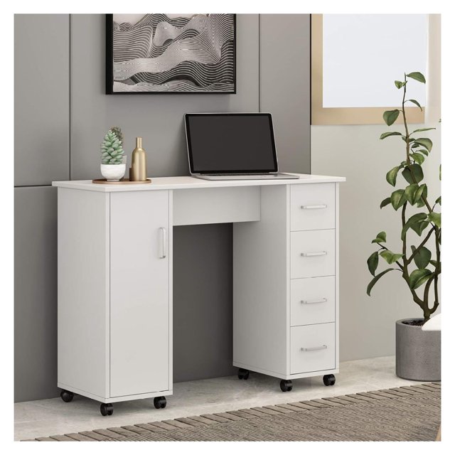 42" Computer Desk with 4 Storage Drawers and CPU Modern Simple