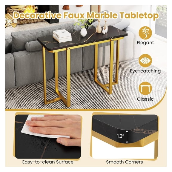 42 Console Table, Behind Couch Sofa Table with with Faux Marble Top & Golden Coated Metal Frame, Narrow Hallway Table, Modern Entryway Table for Living Room, Foyer, Porch (Black)