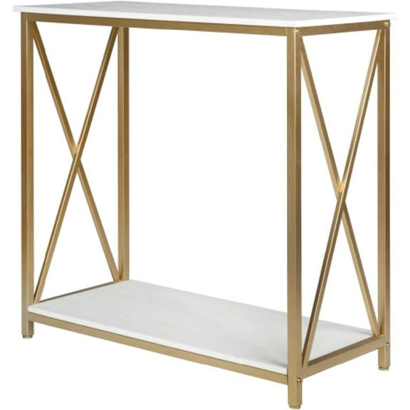 42'' Console Tables for Entryway, 2 Tiers Glass Faux Marble Sofa Tables Entryway Table for Living Room, Gold Entrance Table Entry Table, Foyer Tables w/Metal Frame, Behind Couch Table for Hallway