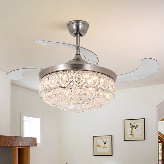 42" Crystal Ceiling Fan - 5-Tier Prism Lighting & 5000CFM Aerodynamic Blades | 3-Speed Remote Control & 19.1" Steel Frame + 5.9" Ceiling Medallion (Damp Rated for Large Rooms)