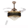 thumbnail image 1 of 42" Crystal LED Ceiling Fan Light, Retractable Blades, 2-way RotationBlack, Chandelier with Remote Control for Indoor 85-265V, 1 of 23