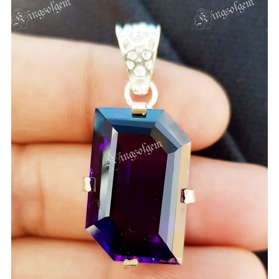 42 Ct Lab Grown Purple Amethyst German Silver Solitaire Pendant Gemstone