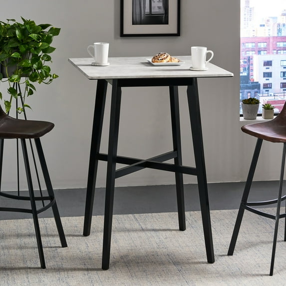 42" Dining Bar Table With Gray Laminate Top And Black Rubberwood Base Modern Style Surface Legs