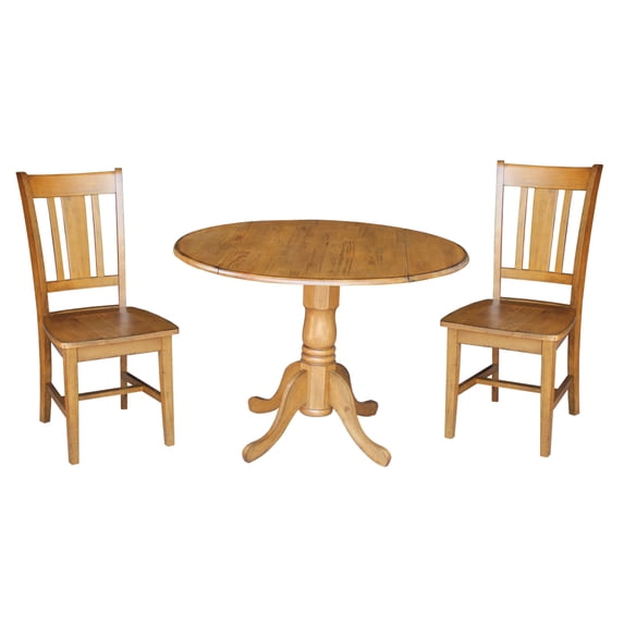 42" Dual Drop Leaf Table and 2 San Remo Chairs in Pecan - 3 Piece Set