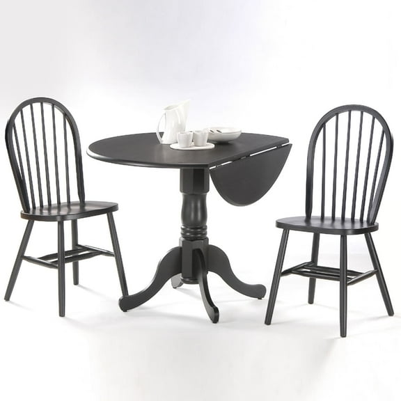 42" Dual Drop Leaf Table with 2 Windsor Chairs, Black