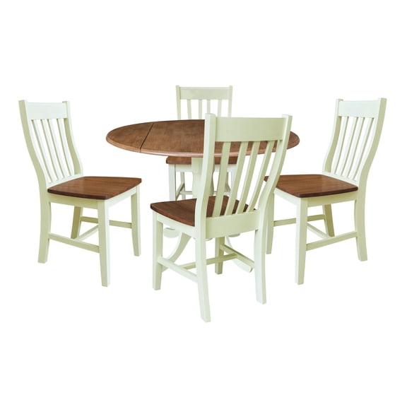 42" Dual Drop Leaf Wood Dining Table with 4 Chairs Multi Color