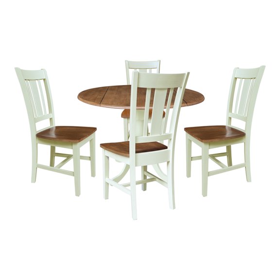 42" Dual Drop Leaf Wood Dining Table with 4 San Remo SplatBack Chairs