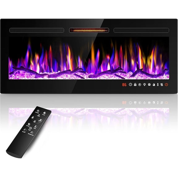 42'' Electric Fireplace Heater, Recessed and Wall Mounted Freestanding Linear Fireplace, Ultra-Thin Wall Fireplace with 13 Adjustable Flame Color and 5 Brightness, Remote Control, 1500/750W
