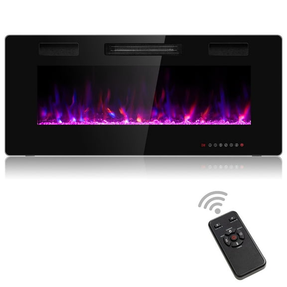 42” Electric Fireplace Insert, 750W/1500W LED Fireplace w/Remote Control, 8H Timer & 12 Flame Colors, Wall Mounted Fireplace, Fireplace Heater, Recessed Electric Fireplace for Home RV