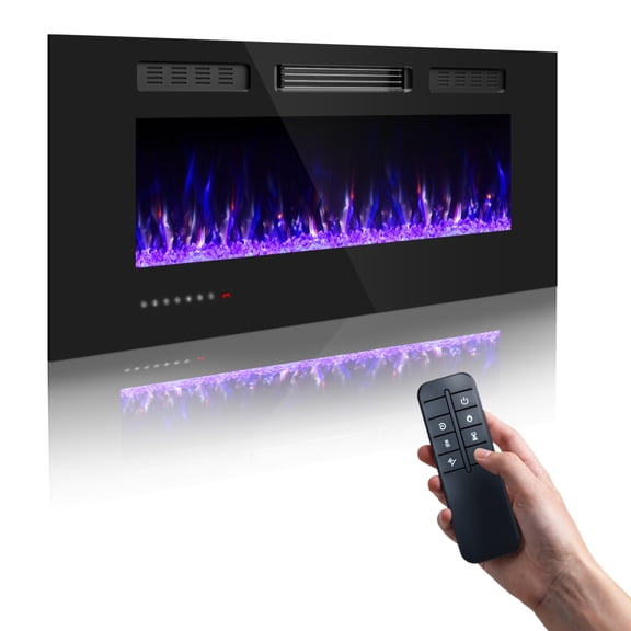 42" Electric Fireplace Insert, Electric Fireplace Wall Mounted with Remote & Timer, Adjustable Flame Color, 750/1500W