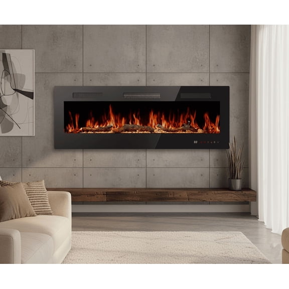 42" Electric Fireplace Insert, Wall-Mounted or Recessed, Remote & Touch Controls, Adjustable Flame, 1500W Heater, 12H Timer