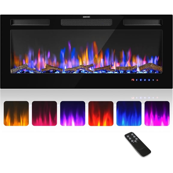 42" Electric Fireplace Inserts - Recessed Fire Place and Wall Fireplace Heater, Indoor Wall Mounted Faux Floating Fireplace with Remote Control, Adjustable Flame Color and Brightness, 750 | 1500W