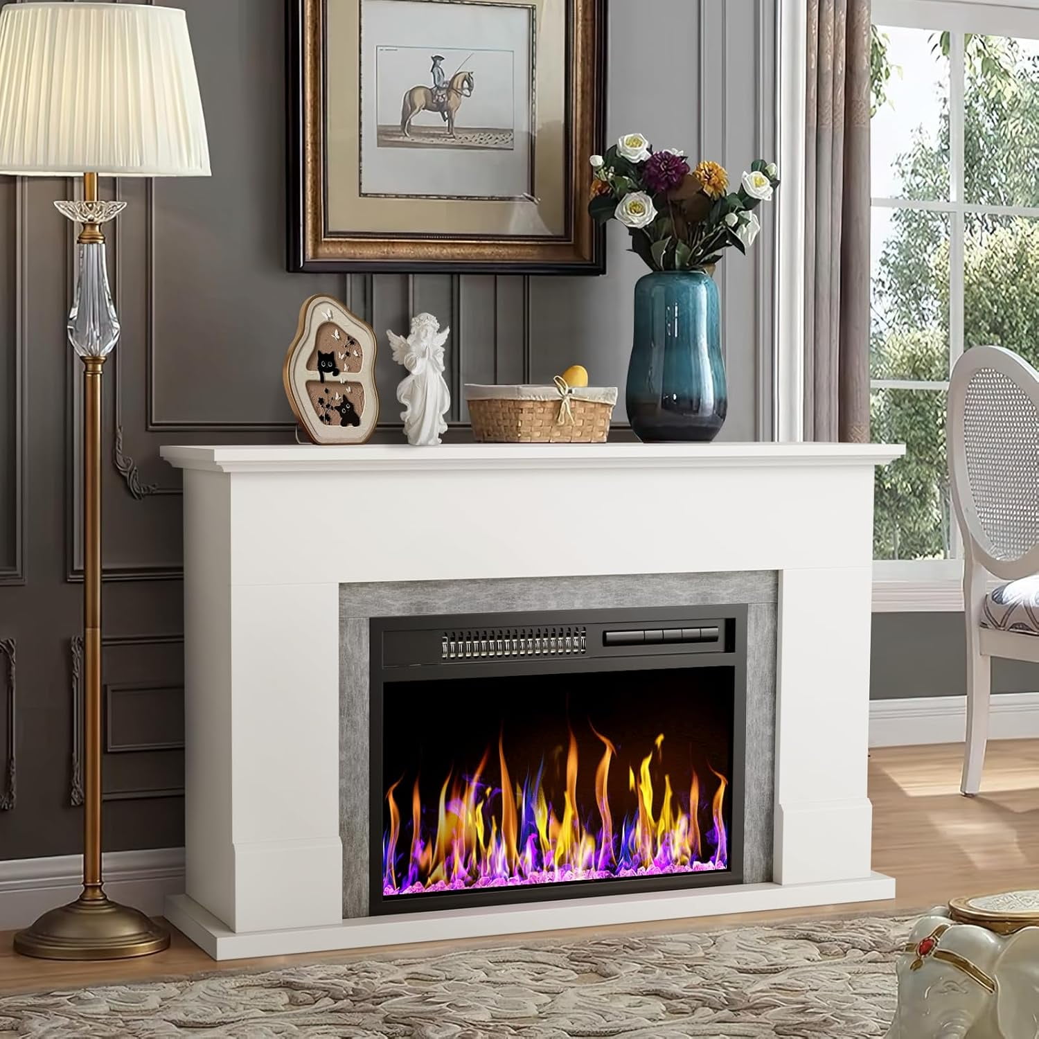 42" Electric Fireplace with Mantel, Fireplace with 23" Fireplace Insert ...