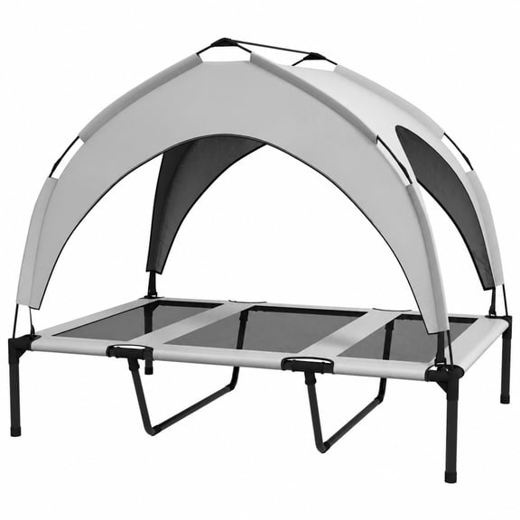 42" Elevated Dog Bed with Canopy, Raised Outdoor Pet Bed for Large Dogs with Portable Carry Bag & Cooling Mesh, Light Gray
