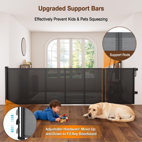 42 in Extra Tall Retractable Baby Gate, Mesh Gate for Baby and Pets, Safety Pet Gates For Doorway Stairs,Expands Up to 159 Inches Wide, Black Dog Gate