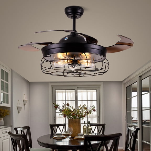 42" Farmhouse Ceiling Fan with Remote Rustic Metal Cage Pendant Light Fixtures