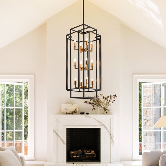 42" Farmhouse Chandelier for Living Room,12-Light Rustic Chandelier for Dining Room,Adjustable Hanging Light Fixture,Kitchen,Foyer,Bedroom and Entryway