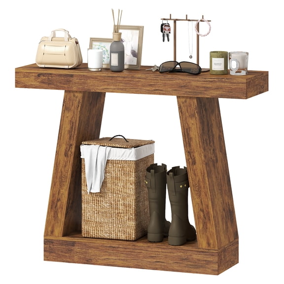 42" Farmhouse Console Table, Entryway Table with Storage, Rustic Brown Sofa Table