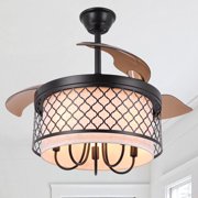 Cusp Barn 42 Farmhouse Retractable Ceiling Fan with Remote and Lights, Silent DC Motor, Apartment Bedroom Fabric Ceiling Fan