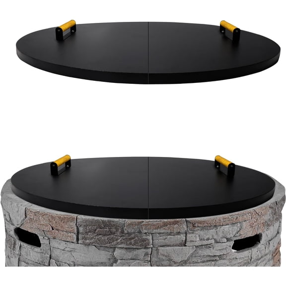 42" Firepit Lid - 16 Gauge Carbon Steel Snuffer Lid Cover Round with Rust Resistant Powder Coating and 2 Ergonomic Wooden Handles - Compatible for Fire Pit Inside Da Up to 40"