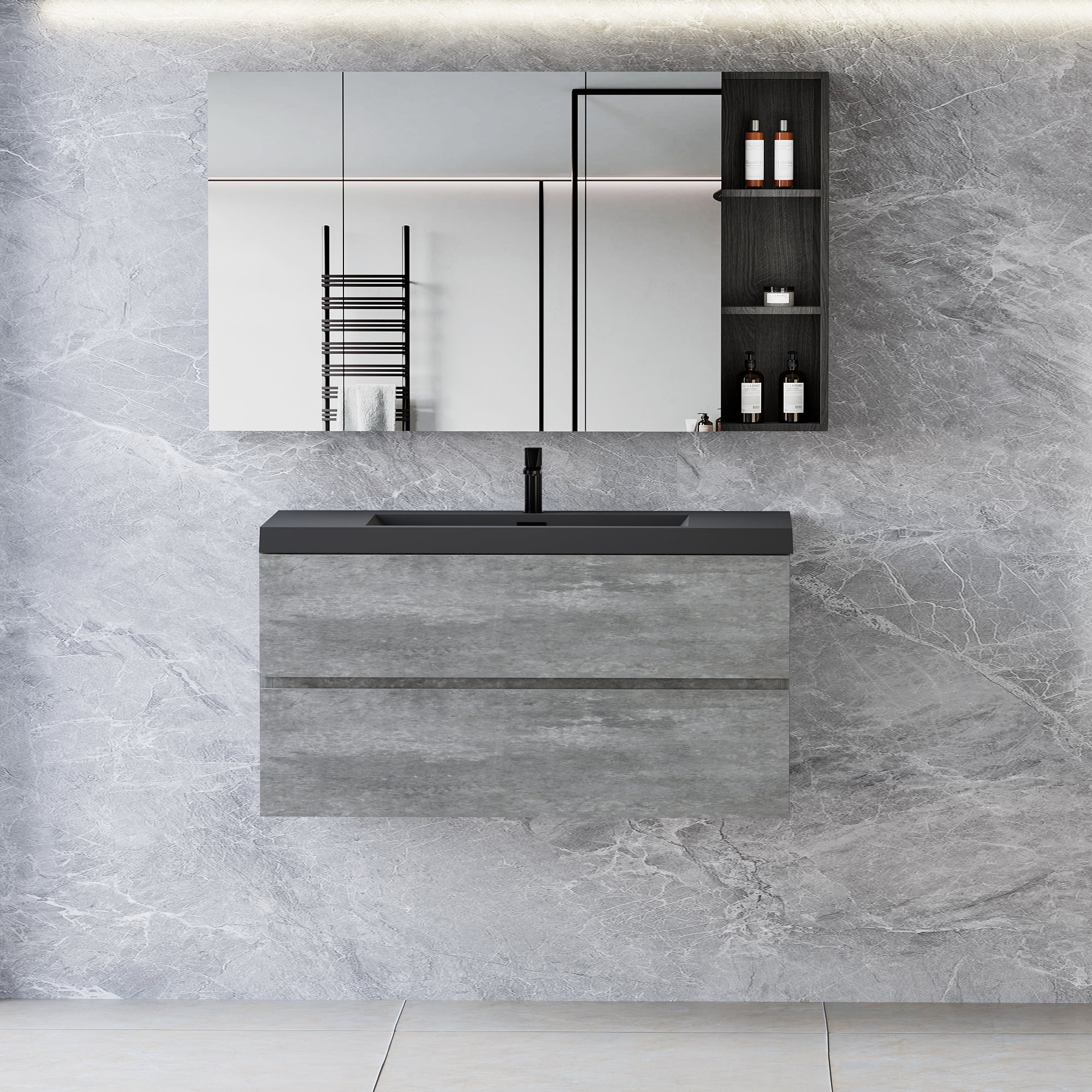 48" Floating Bathroom Vanity With Sink - Modern Wall-Mount Cabinet With Motion Sensor Light