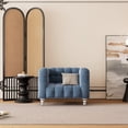 thumbnail image 1 of 42" Fluff Sofa Chair, Modern Luxury Upholstered Buttoned Tufted Sofa Couch with Solid Wood Legs, Vintage Tufted Couches for Living Room, Bedroom, Office, Apartment, Blue, 1 of 9