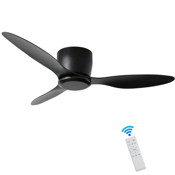 42" Flush Mount Ceiling Fan Without Light,3 Reversible Blades,With 6 Speeds Reversible Dc Motor,Low Profile Ceiling Fan with No Light for Living Room Kitchen Bedroom,Matte Black Abs+Steel(Q235)