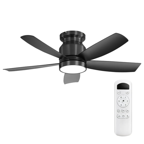 Eowynic 42" Black Industrial LED Flush Mount Ceiling Fans with Remote Control