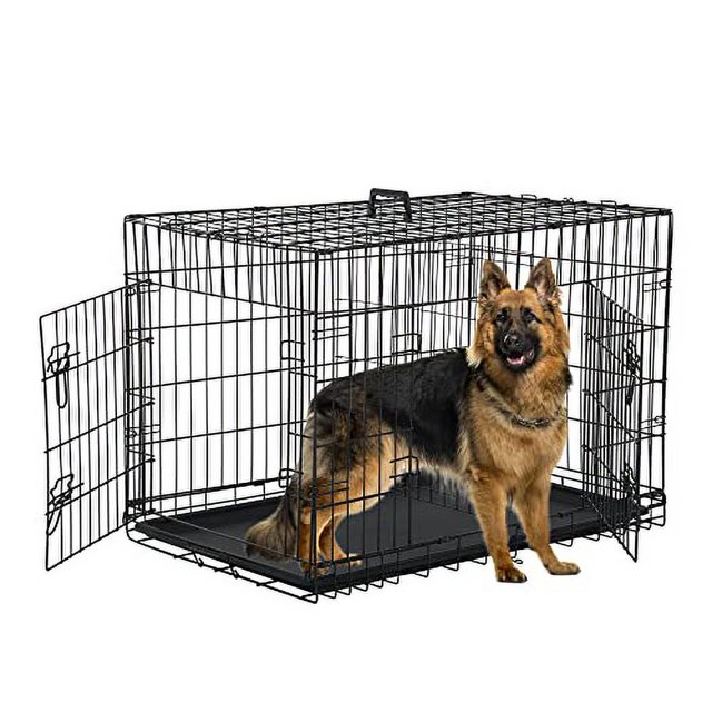 42'' Foldable Metal Wire Dog Crate Double Door, Folding Portable Large