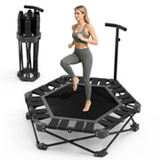 SEMOPRUS 42 Foldable Mini Trampoline, Rebounder Trampoline for Adults with Adjustable T-Bar, Indoor Exercise Equipment, 450lbs