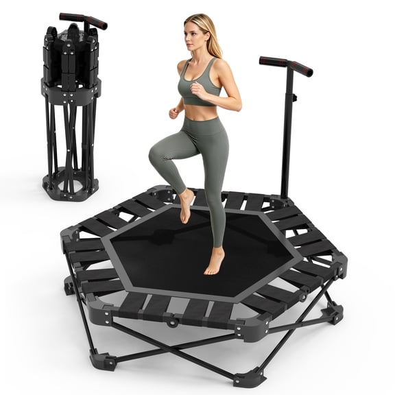 SEMOPRUS 42'' Foldable Mini Trampoline, Rebounder Trampoline for Adults with Adjustable T-Bar, Indoor Exercise Equipment, 450lbs