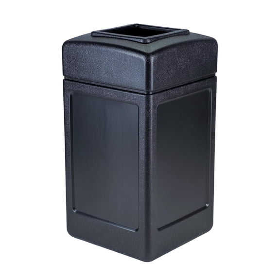 42 Gallon Square OpenTop Trash Can, Large Indoor Outdoor Waste Container Bin, HeavyDuty HDPE with LiftOff Lid & Grab Bag System, Black