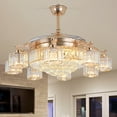 thumbnail image 1 of 42" Gold Smart Ceiling Fan with 8-Light Arms & Invisible Blades - 3-Color Remote Dimming 36W LED (3500K) / 5000CFM, Flush Mount Design with 4"/8" Downrods for High Ceiling Spaces, 1 of 9