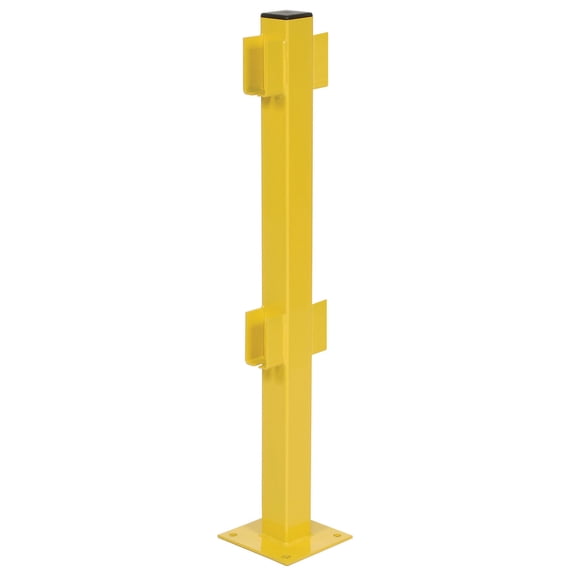 42"H Double Rail In-Line Post, Steel, Yellow
